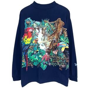 Vintage 90s Habitat Rainforest Cafe Animals Long Sleeve Mock Neck T-Shirt Size L